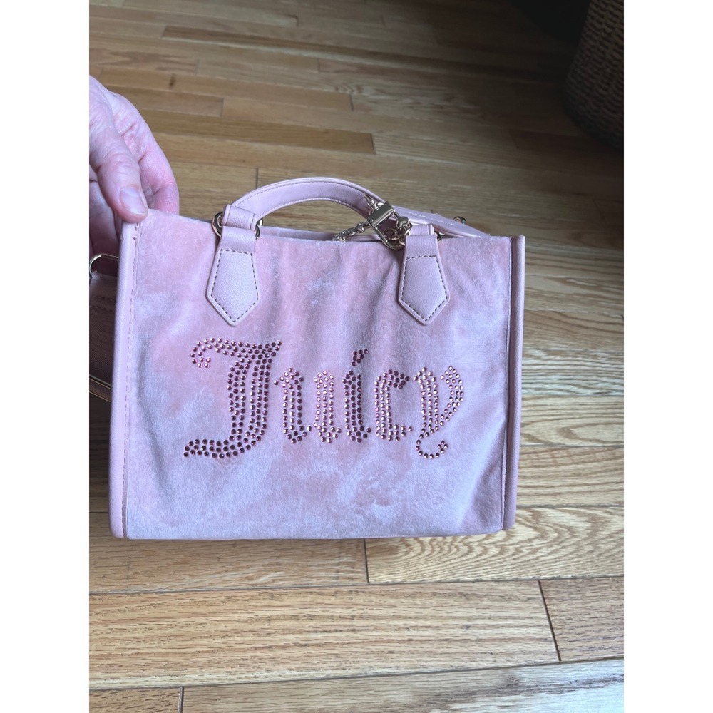NWOTS Juicy Couture Pink Velour Rhinestone Tote Bag with Mini Purse Mirror - Picture 11 of 12